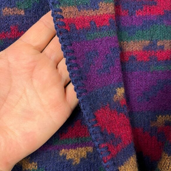 Vintage 100% Wool Knit Southwestern Blanket Vest Womens S - M Aztec Western 90s - Picture 2 of 8